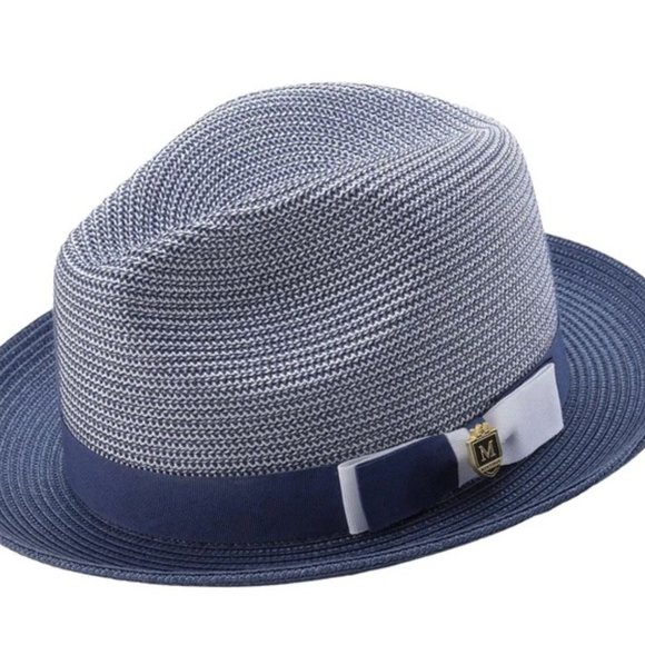 Men’s NAVY Braided Two Tone Stingy Brim Pinch Fedora HatH68